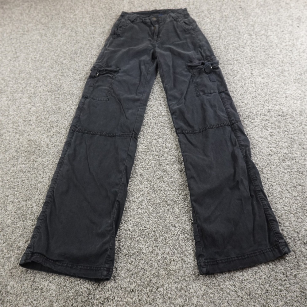 American Eagle Pants Women 000 Black Cargo High Rise Baggy Wide Leg Stretch Flex